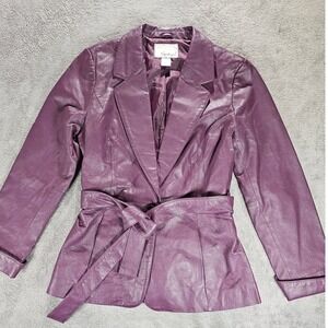Spiegel Vintage Leather Blazer Jacket Purple Belted Button Front Size 10 Plum